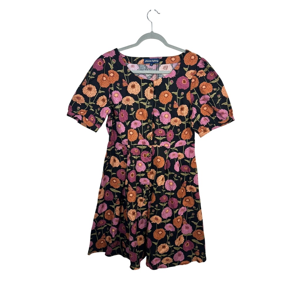Princess Highway Floral Mini Dress Women 12 Black Zinnia Linen Blend Excellent